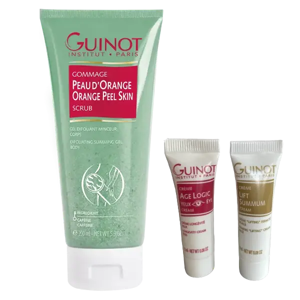 GUINOT - Gel Gommage Peau d'Orange Exfoliant Minceur - 200 ml + 2 Crèmes GUINOT OFFERTES - Ma boutique